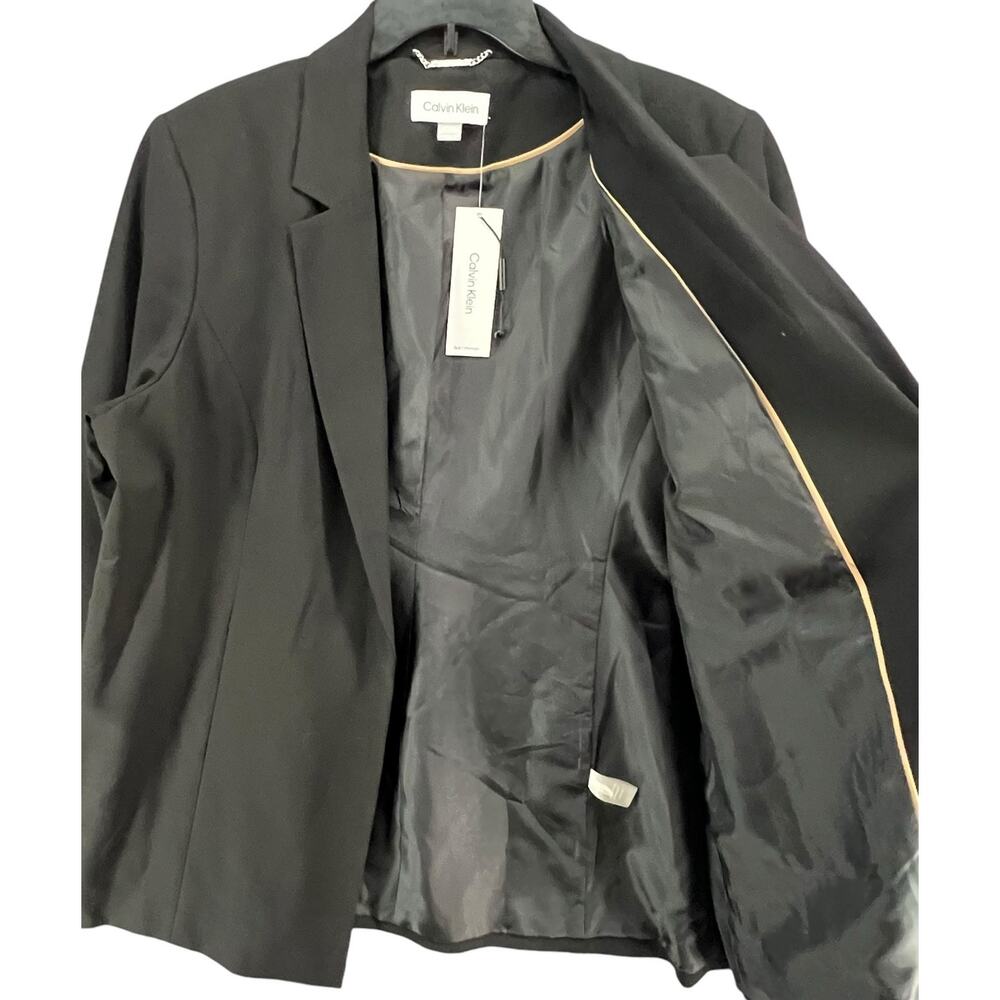 Calvin Klein Blazer Womens 20W Black Open Front Career Work Jacket Plus Size - Picture 3 of 16